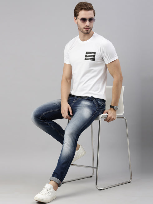 White Printed Crew Neck Tshirt